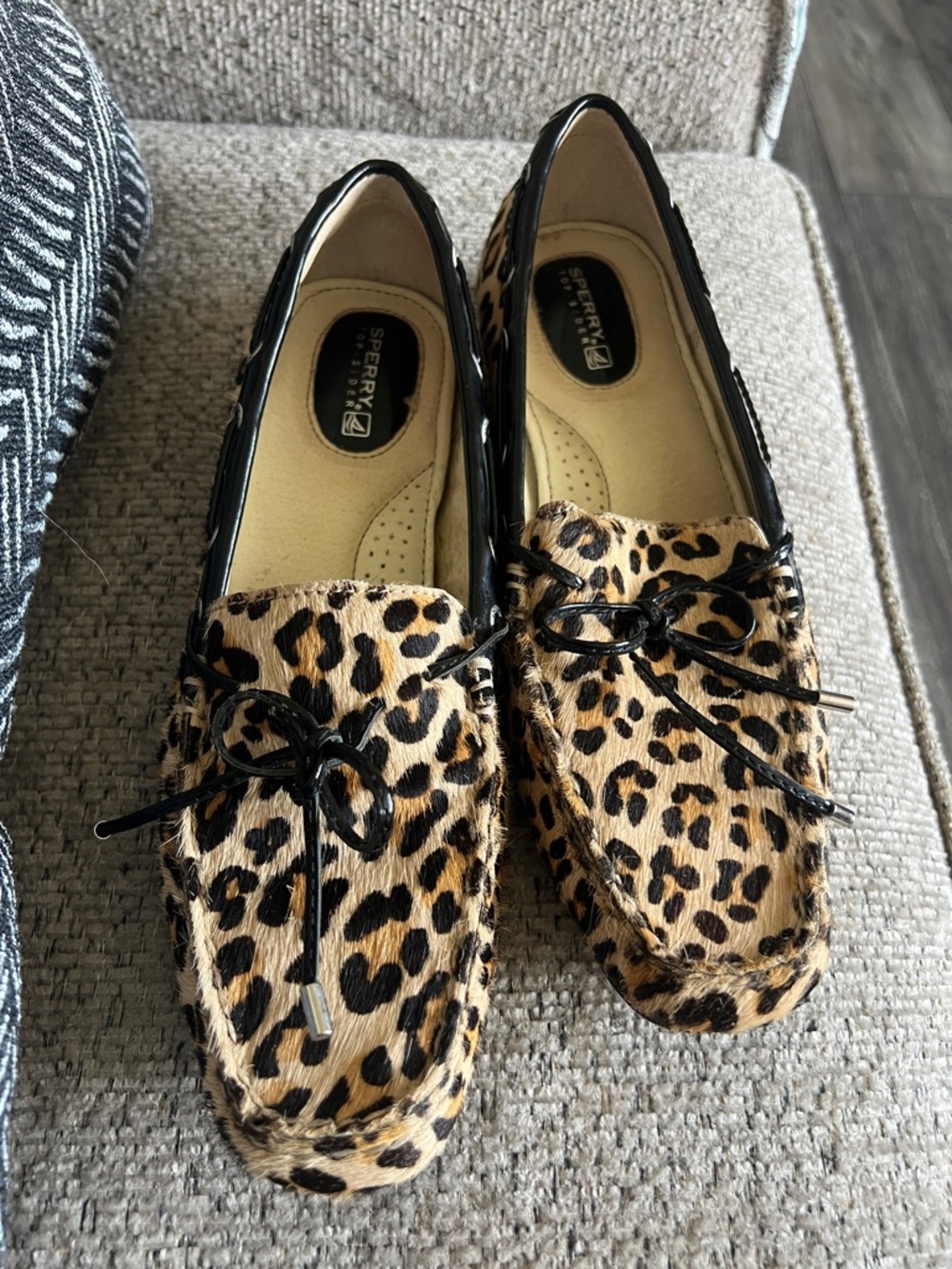 Sperry Leopard Print Moccasin Loafers with Black Trim